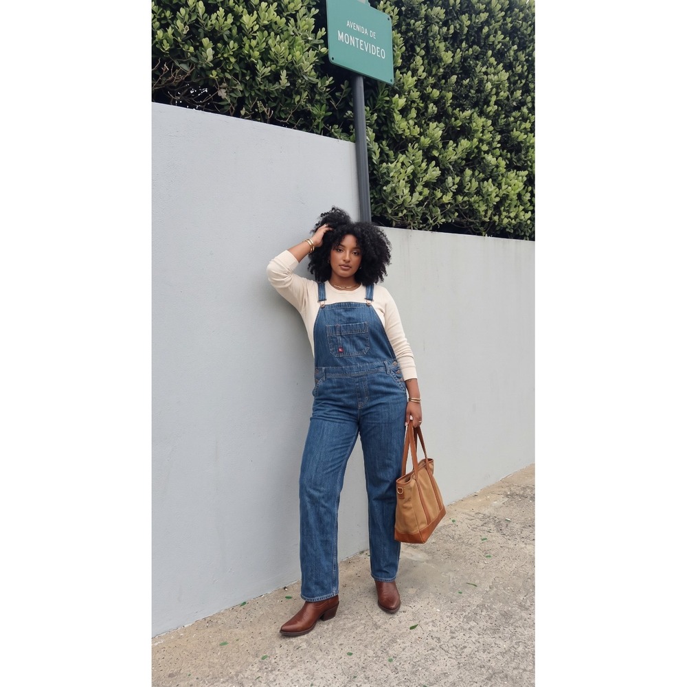 Women's Dickies Bib Overalls XL Blue Denim Carpenter Utility 8 Pockets Raw Edge